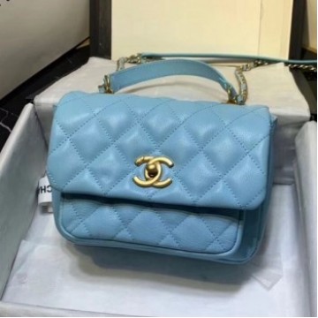Chanel Quilted Calfskin Medium Flap Bag with Handle AS1155 Blue 2020 Collection AQ01820 Chanel Quilted Calfskin Medium Flap Bag with Handle AS1155 Blue 2020 Collection AQ01820