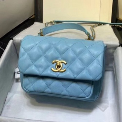 Chanel Quilted Calfskin Medium Flap Bag with Handle AS1155 Blue 2020 Collection AQ01820 Chanel Quilted Calfskin Medium Flap Bag with Handle AS1155 Blue 2020 Collection AQ01820