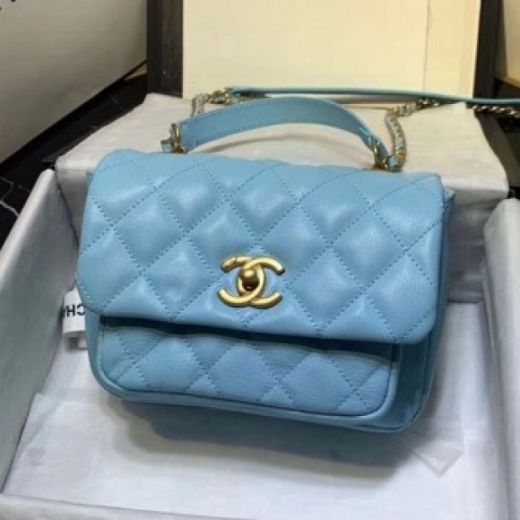 Chanel Quilted Calfskin Medium Flap Bag with Handle AS1155 Blue 2020 Collection AQ01820 Chanel Quilted Calfskin Medium Flap Bag with Handle AS1155 Blue 2020 Collection AQ01820