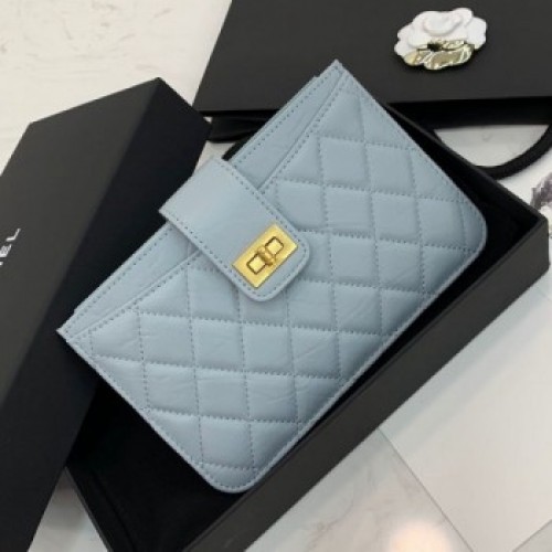 Chanel Buckle Card Holder Light Blue Collection AQ02346 Chanel Buckle Card Holder Light Blue Collection AQ02346