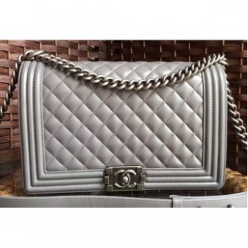 Chanel Lambskin Boy Flap Medium Bag Gray/Silver AQ04253 Chanel Lambskin Boy Flap Medium Bag Gray/Silver AQ04253