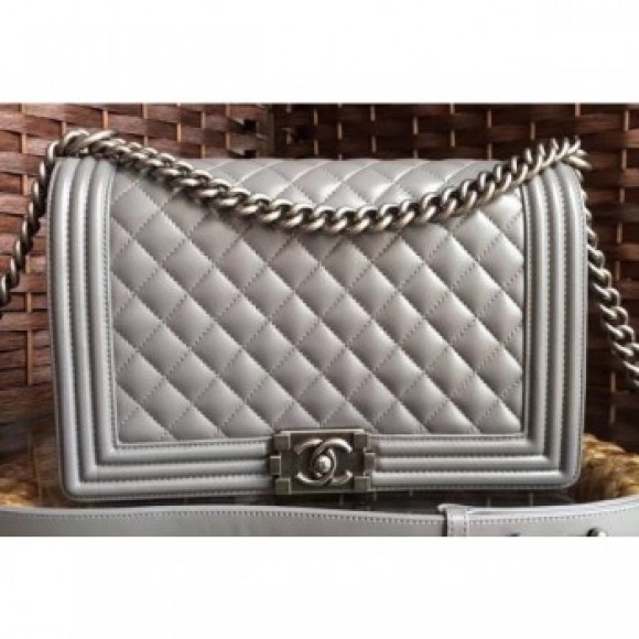 Chanel Lambskin Boy Flap Medium Bag Gray/Silver AQ04253 Chanel Lambskin Boy Flap Medium Bag Gray/Silver AQ04253