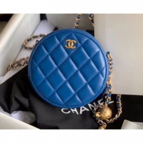 Chanel Pearl on Chain Round Clutch with Chain Bag Blue 2020 AQ01205 Chanel Pearl on Chain Round Clutch with Chain Bag Blue 2020 AQ01205