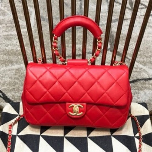 Chanel Quilted Lambskin Medium Flap Bag with Ring Handle AS1358 Red 2020 Collection AQ02644 Chanel Quilted Lambskin Medium Flap Bag with Ring Handle AS1358 Red 2020 Collection AQ02644