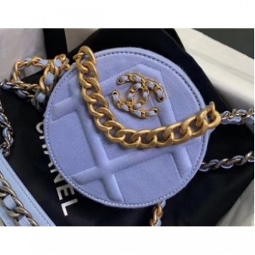 Chanel 19 Jersey Round Clutch with Chain Bag Baby Blue 2020 AQ00784