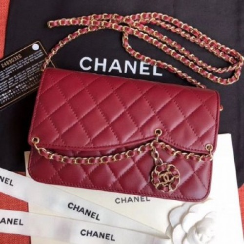 Chanel Quilted Lambskin Tassel Wallet on Chain WOC AP0278 Burgundy 2019 Collection AQ03850