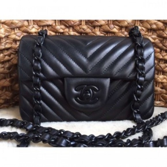 Chanel Chevron So Black Small Classic Flap Bag 1116 in Lambskin AQ02636 Chanel Chevron So Black Small Classic Flap Bag 1116 in Lambskin AQ02636