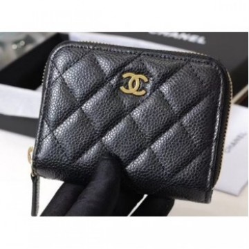 Chanel Classic Small Zipped Card Holder 60086 Grained Calfskin Black/Gold AQ01096 Chanel Classic Small Zipped Card Holder 60086 Grained Calfskin Black/Gold AQ01096