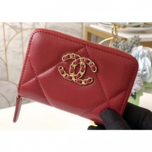 Chanel 19 Leather Zipped Coin Purse AP0949 Red 2020 AQ01486