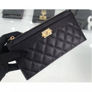 Chanel Caviar Leather Boy Pouch Clutch Bag A84478 Black AQ01483