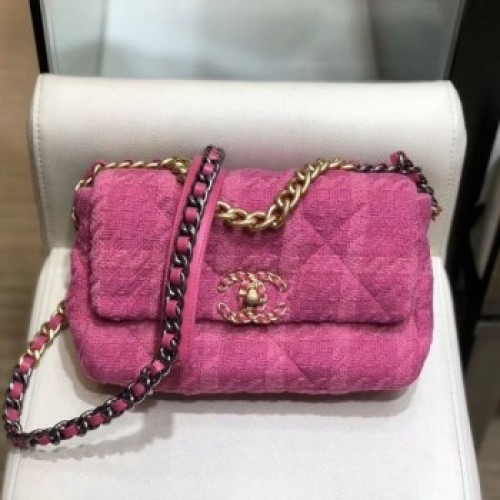 Chanel 19 Wool Tweed Flap Bag AS1160 Pink 2019 Collection AQ02654