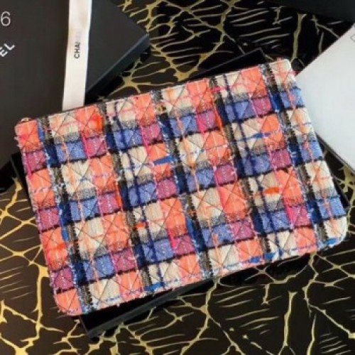 Chanel Tweed Large Pouch Orange/Blue/Pink 2020 Collection AQ03987 Chanel Tweed Large Pouch Orange/Blue/Pink 2020 Collection AQ03987