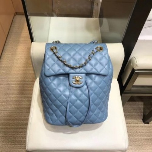 Chanel Quilting sheepskin Backpack Bag A91121 blue with gold hardware AQ03404 Chanel Quilting sheepskin Backpack Bag A91121 blue with gold hardware AQ03404
