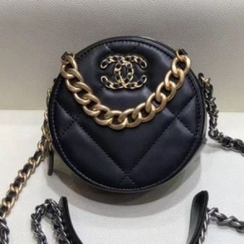 Chanel Maxi-Quilted Lambskin Round Clutch with Chain Black 2019 Collection AQ01164 Chanel Maxi-Quilted Lambskin Round Clutch with Chain Black 2019 Collection AQ01164