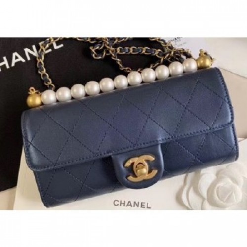 Chanel Logo Chain Pearl Clutch with Chain Bag AP1001 Navy Blue 2020 AQ04138 Chanel Logo Chain Pearl Clutch with Chain Bag AP1001 Navy Blue 2020 AQ04138