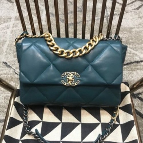Chanel 19 Large Quilted Goatskin Flap Bag AS1161 Green 2019 Collection AQ01662 Chanel 19 Large Quilted Goatskin Flap Bag AS1161 Green 2019 Collection AQ01662