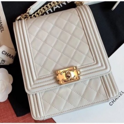 Chanel Boy North/South Small Flap Bag AS0130 Off White 2019 AQ00773