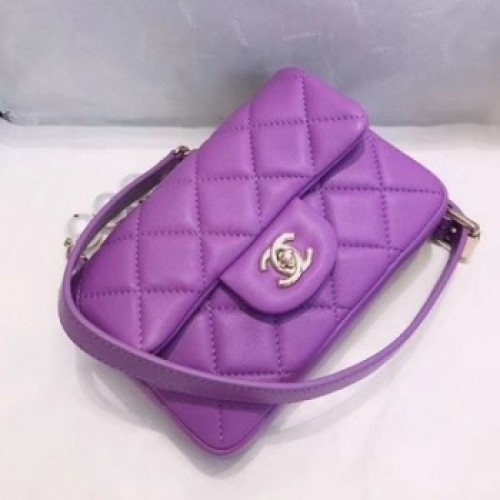 Chanel Quilted Leather Flap Waist Bag with Pearl Strap AP1122 Purple 2020 Collection AQ02686 Chanel Quilted Leather Flap Waist Bag with Pearl Strap AP1122 Purple 2020 Collection AQ02686