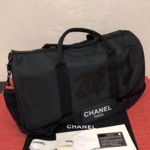 Chanel Fabric CC Carry-on Duffle Handle Bag Black/White 02 2019 Collection AQ01921 Chanel Fabric CC Carry-on Duffle Handle Bag Black/White 02 2019 Collection AQ01921