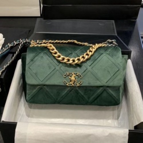 Chanel 19 Quilted Velvet Small Flap Bag AS1160 Green 2019 Collection AQ01001 Chanel 19 Quilted Velvet Small Flap Bag AS1160 Green 2019 Collection AQ01001