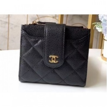 Chanel Small Wallet with Card Holder A31567 Grained Calfskin Black AQ00634