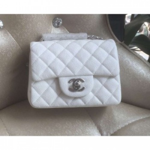 Chanel Classic Flap Mini Bag A1115 in Caviar Leather White with silver Hardware AQ03627 Chanel Classic Flap Mini Bag A1115 in Caviar Leather White with silver Hardware AQ03627