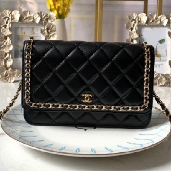 Chanel Quilted Lambskin Chain Trim Wallet on Chain WOC Black 2019 Collection AQ01404 Chanel Quilted Lambskin Chain Trim Wallet on Chain WOC Black 2019 Collection AQ01404