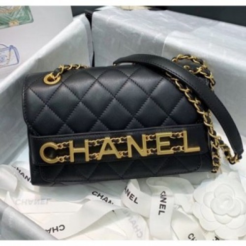 Chanel Calfskin Small Flap Bag With Logo Chain AS1490 Black 2020 Collection AQ03369 Chanel Calfskin Small Flap Bag With Logo Chain AS1490 Black 2020 Collection AQ03369
