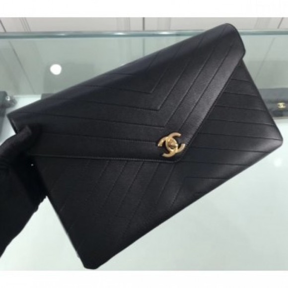 Chanel Chevron Envelope Flap Clutch Bag Black AQ03018 Chanel Chevron Envelope Flap Clutch Bag Black AQ03018