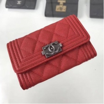 Chanel Grained Leather Small Flap Boy Wallet A80603 Red 2019 Collection AQ03493