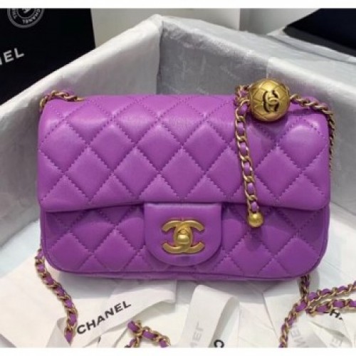 Chanel Lambskin &amp; Gold-Tone Metal Flap Bag AS1787 Purple 2020 Collection AQ01812