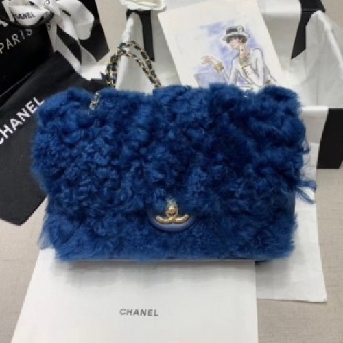 Chanel Shearling Lambskin Medium Flap Bag AS1063 Dark Blue 2019 Collection AQ01970