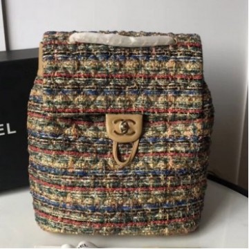 Chanel Quilted Tweed Medium Backpack Gold/Red/Blue 2019 Collection AQ03062