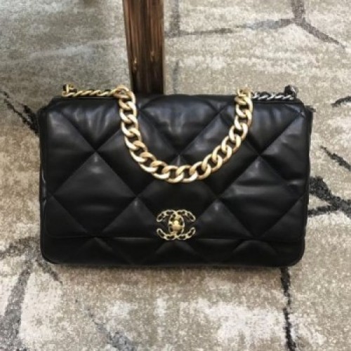 Chanel Quilted Goatskin 19 Maxi Flap Bag AS1162 Black 2019 Collection AQ02224 Chanel Quilted Goatskin 19 Maxi Flap Bag AS1162 Black 2019 Collection AQ02224