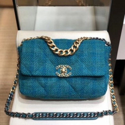 Chanel 19 Wool Tweed Large Flap Bag AS1161 Dark Blue 2019 Collection AQ01243 Chanel 19 Wool Tweed Large Flap Bag AS1161 Dark Blue 2019 Collection AQ01243