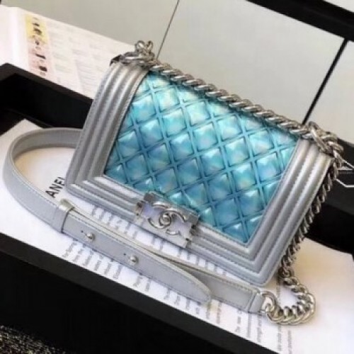 Chanel PVC/Iridescent Patent Small Boy Flap Bag Blue 2018 Collection AQ03611 Chanel PVC/Iridescent Patent Small Boy Flap Bag Blue 2018 Collection AQ03611