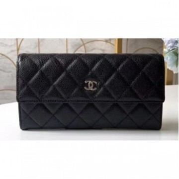 Chanel Classic Long Flap Wallet 31502 Grained Calfskin Black AQ01424 Chanel Classic Long Flap Wallet 31502 Grained Calfskin Black AQ01424
