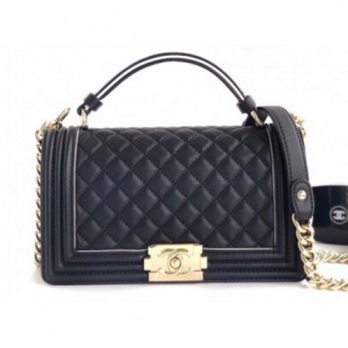 Chanel Boy Medium Flap Bag with Handle Black 2019 AQ03068