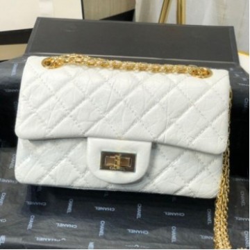 Chanel Quilted Aged Calfskin Small 2.55 Flap Bag A37586 White 2019 Collection AQ01003 Chanel Quilted Aged Calfskin Small 2.55 Flap Bag A37586 White 2019 Collection AQ01003