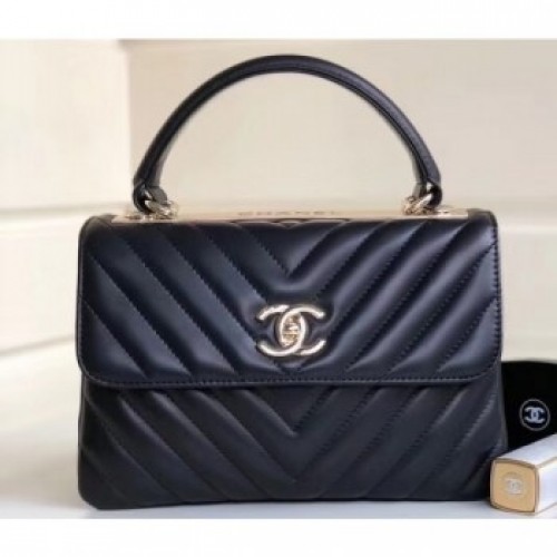 Chanel Chevron Trendy CC Small Flap Handle Bag A92236 Black 2018 AQ03172