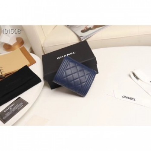 Chanel Grained Calfskin Boy Small Flap Wallet A81996 Blue 2019 Collection AQ02478
