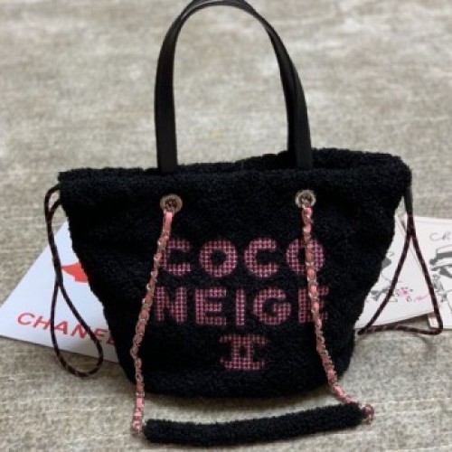 Chanel Quilted Shearling Sheepskin Small Shopping Bag AS0981 Black 2019 Collection AQ02375 Chanel Quilted Shearling Sheepskin Small Shopping Bag AS0981 Black 2019 Collection AQ02375