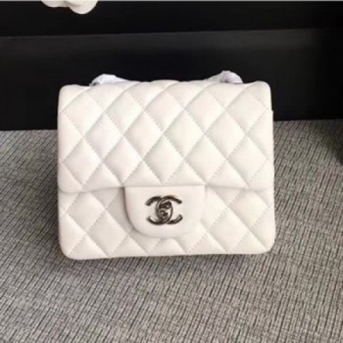 Chanel Classic Flap Mini Bag A1115 in Lambskin Leather White with Silver Hardware AQ02235