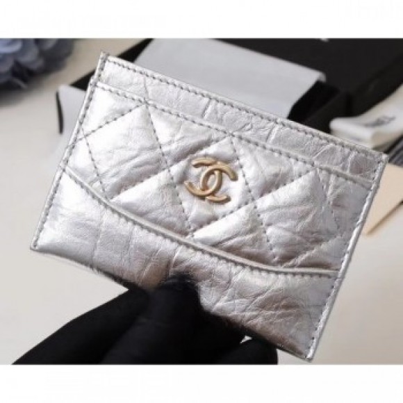 Chanel Aged Calfskin Gabrielle Card Holder A84386 Silver AQ02131 Chanel Aged Calfskin Gabrielle Card Holder A84386 Silver AQ02131