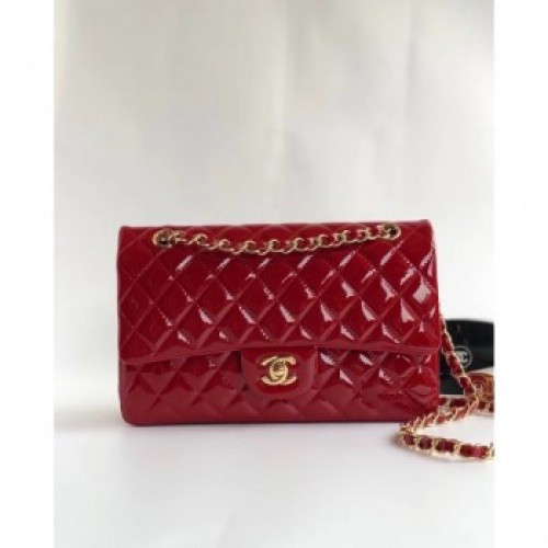 Chanel Patent Calfskin Medium Classic Flap Bag A1112 RedGold Hardware Collection AQ02565