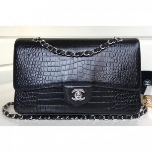 Chanel Croco Pattern Classic Flap Medium Bag Black AQ02677 Chanel Croco Pattern Classic Flap Medium Bag Black AQ02677