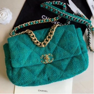 Chanel 19 Tweed Large/Maxi Flap Bag AS1161/AS1162 Green 2019 Collection AQ04322 Chanel 19 Tweed Large/Maxi Flap Bag AS1161/AS1162 Green 2019 Collection AQ04322
