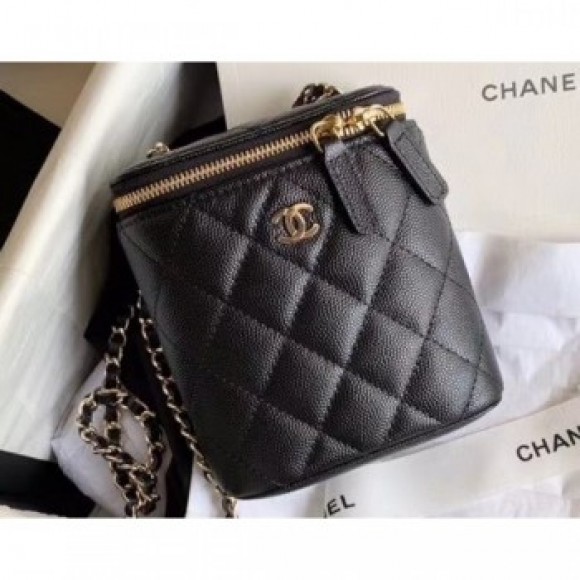 Chanel Mini Vanity with Classic Chain Bag AP1466 Caviar Leather Black 2020 AQ02802 Chanel Mini Vanity with Classic Chain Bag AP1466 Caviar Leather Black 2020 AQ02802