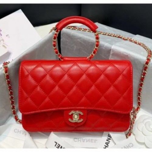 Chanel Lambskin Wallet on Chain With Round Handle AP1177 Red 2020 Collection AQ03100 Chanel Lambskin Wallet on Chain With Round Handle AP1177 Red 2020 Collection AQ03100
