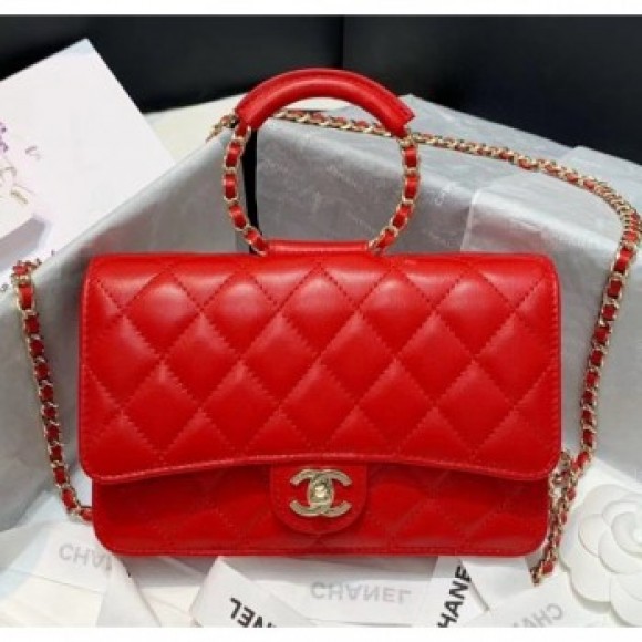 Chanel Lambskin Wallet on Chain With Round Handle AP1177 Red 2020 Collection AQ03100 Chanel Lambskin Wallet on Chain With Round Handle AP1177 Red 2020 Collection AQ03100